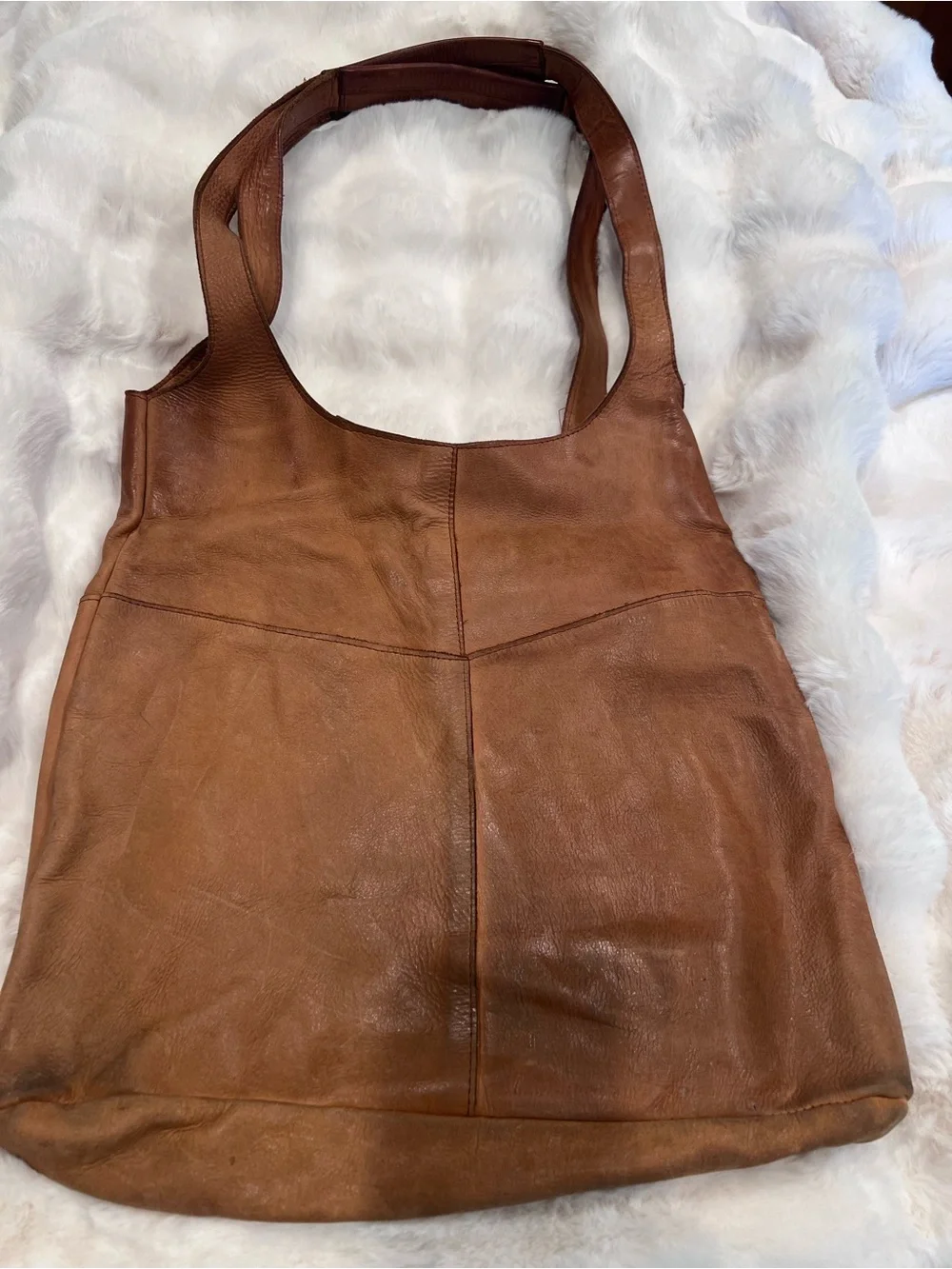 Raven + Lily Cognac Leather Hobo Tote